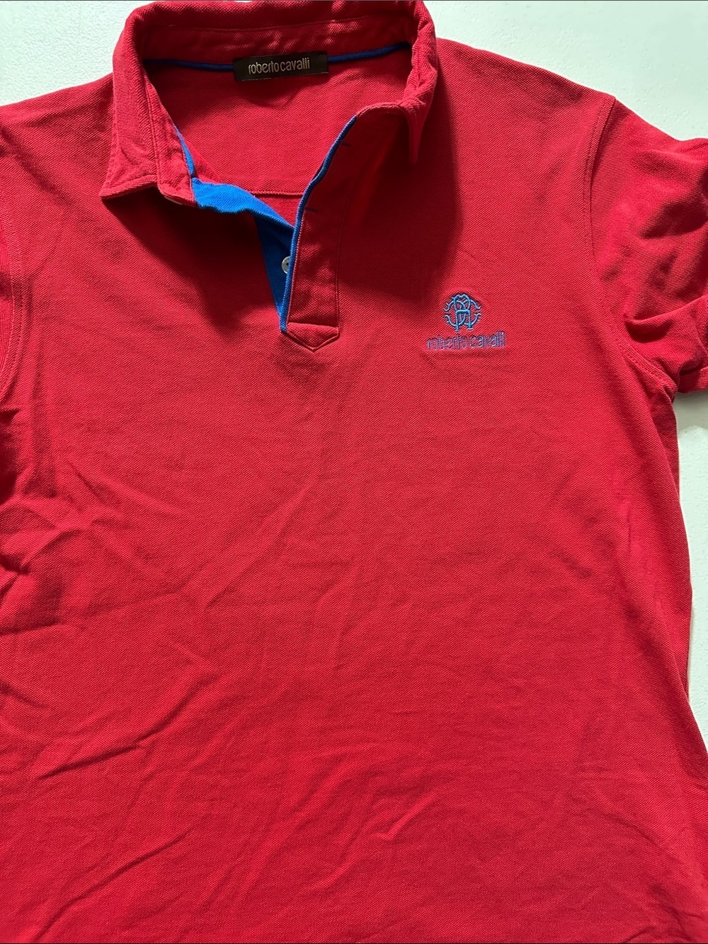 Roberto Cavalli Red Polo with Blue Trim